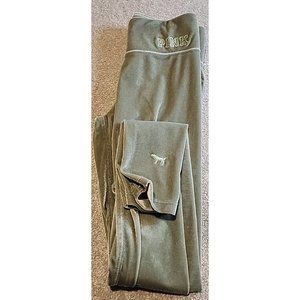 Victorias Secret Pink  Women Size XS Velour Velvet Pants  Green Slim Leggins